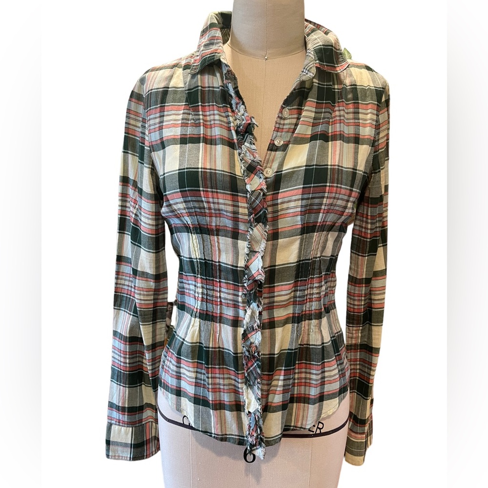 Free People vintage plaid ruffle shirt XS/4
